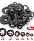 Internal Tooth And External Tooth Lock Washers Kit, Push On Locking Washers Assortment, 350 Pieces Across 5 Sets, black manganese steel