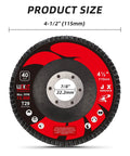 Flap Disc Grinding Wheels Set For Angle Grinder 4.5 Inch Aluminum Oxide Discs 20 Pack Grit 40 80 120 image showing product dimensions