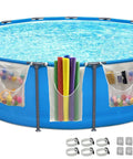 All-In-One Poolside Gear Organizer Set with mesh bags holding pool noodles, toys, and accessories on an above ground pool