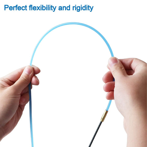 Pro Grade Fish Tape Wire Puller For Through Wall Electrical Jobs, showing hands holding flexible nylon pull tape.