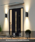 Badass Matte Black Led Wall Sconces For Front Porch And Backyard Modern Up Down Exterior Fixture with Double Glass Shades and Warm White Lighting.
