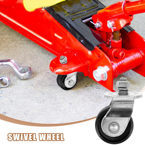 2 Ton Floor Jack Caster For Heavy Duty Garage Use With Hydraulic Front Wheel Replacement Premium Steel Construction Wear Resistant Casters That Withstand Abrasive Wear Grease And Impact Easy Install For Reliable Lifting attached to red floor jack