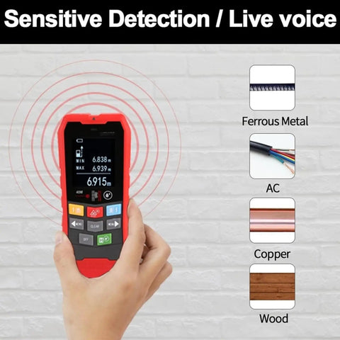 Top Tier Badass Wall Scanner And Metal Detector Stud Finder With Ac Voltage Live Cable Depth Detection Waterproof Probe Rock Solid Multi Functional Tool Built Like A Tank for detecting materials.
