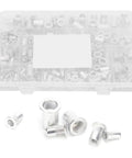 Aluminum Rivet Nut Assortment Kit, 300 pieces, threaded inserts for metal plates and tubes with SAE and metric sizes in clear box