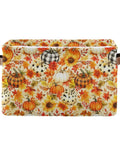 Totally Solid Fall Pumpkin Floral Collapsible Storage Basket With Real Smooth Faux Leather Handles And Water Resistant Fabric, 15x11x9.5 inches.