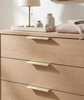 10 Pack Slick Brushed Gold Finger Edge Drawer Pulls Featuring Smooth Hidden Grip And Heavy Duty Zinc Construction For Quick Cabinetry Makeover Includes All Mounting Hardware For Fast Setup on wooden dresser.
