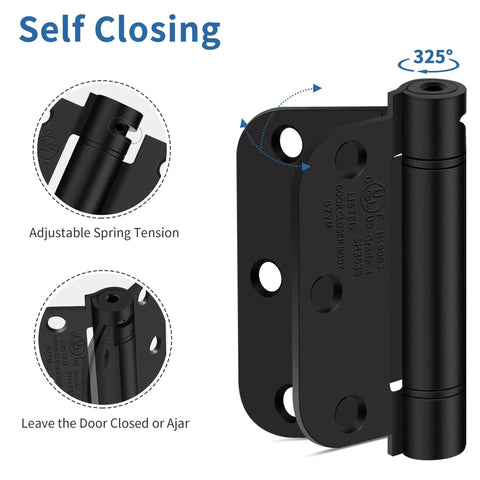 Close-up of Heavy Duty 3.5 Inch Self Closing Door Hinges Spring Loaded With Rock Solid Build and Adjustable Spring Tension.