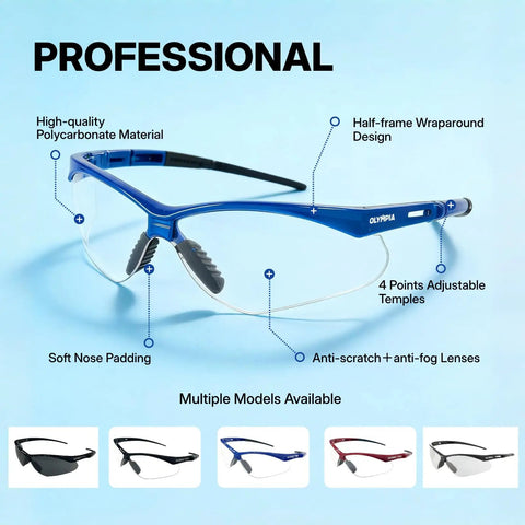 Kickass Anti Fog Safety Glasses Featuring Scratch Proof Optical Shielding Durable Polycarbonate Lenses And Ansi Z87 Impact Resistance For Heavy Duty Work Site Operations close-up with adjustable features.
