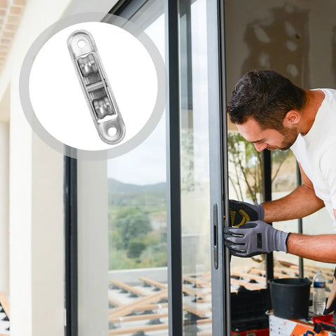 Heavy Duty 4 Pack Window Sash Pulley Wheels With Double Bearing Nylon Rollers For Smooth As Butter Gliding Sliding Doors And Glass Tracks in use during installation.
