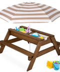 Kid Friendly Picnic Table With Umbrella And 3 In 1 Sand And Water Table For Toddlers, Outdoor Convertible Picnic Set That Seats Four