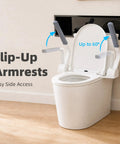Heavy Duty Carbon Steel Toilet Safety Rails With Rock Solid Grab Bars For Seniors Bathroom Standing Assist Support Frame And Solid Armrest Setup That Handles Two Sixty Pounds Without Breaking A Sweat, featuring flip-up armrests for easy access.