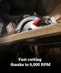 Heavy Duty Cordless Circular Saw Brings Knockout Forty Volt Power Backed By An Exact Seven One Fourth Inch Blade cutting plywood at 6000 RPM.
