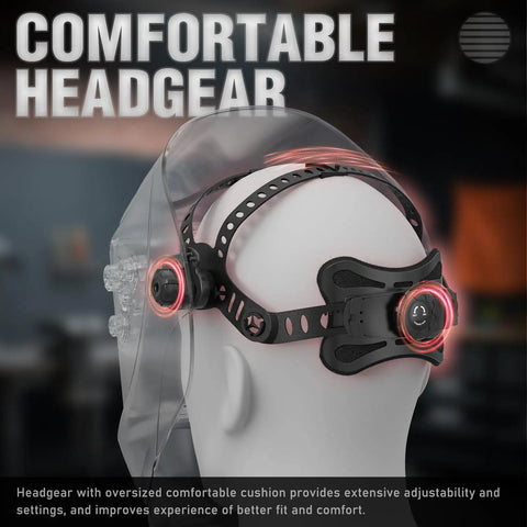 Comfortable headgear on Boss Level Auto Darkening Welding Helmet With Blue Light Blocking Shield True Color Solar Powered Hood