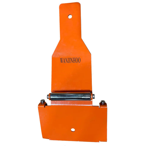 Heavy Duty Adjustable Tire Dolly For Slick Wheel Rolling And Quick Lug Alignment With Steel Base, orange tool with rolling roller.