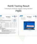RoHS compliance test result for Pro Grade Copper Flashing Roll 99.95 Percent Pure, showing passed certification for EU IEC62321.