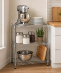 Heavy Duty 3 Tier Adjustable Wire Shelving Unit Slick Chrome Steel Storage Rack For Kitchen with mixer and glass jars