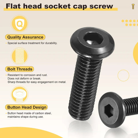 Flat head socket cap screw from Toughest As Nails Furniture Crib Screw Replacement Set With M6 Barrel Nuts And Flat Head Bolts Including Sturdy Wrench.