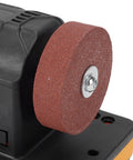 Close-up of the grinding wheel on the Cordless 3 Inch Mini Bench Grinder With 20V Lithium Battery Variable Speed Cranking From 2000 To 6000 RPM.