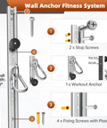 Adjustable Resistance Band Wall Mount System Heavy Duty Steel Anchor Kit For Home Gym showing components and instructions.