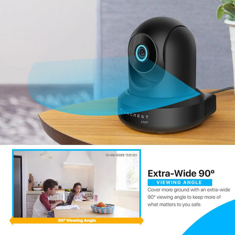 Top Tier 4 Megapixel Indoor Wireless Security Camera With Slick Pan And Tilt Delivers Quick Two Way Audio And Relentless Night Vision For Zero Stress Remote Home Surveillance Wide 90 Degree Angle, showing angle view.