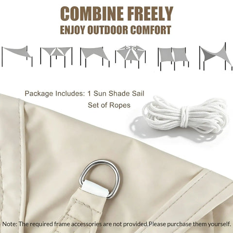 Cream 16 By 20 Rectangle Sun Shade Sail Outdoor Canopy Shelter Cover That Delivers 95 Percent UV Blockage And Water Resistance For Patio Garden Backyard Deck And All Weather Outdoor Living, showing fabric and ropes