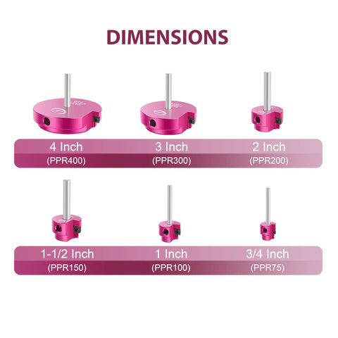 Six Piece PVC Pipe Reamer Kit For SCH40 PVC CPVC ABS Fittings, includes 3/4 to 4 inch reamer dimensions