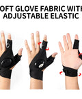 Rechargeable And Battery Powered Flashlight Gloves With Stretchy Strap For Night Runs, Car Repairs, Fishing, Camping, And Hiking, A Perfect Gift For Men On Fathers Day And Outdoor Lovers, Black, showing adjustable straps in use.