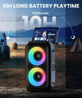 Karaoke Party Bluetooth Speaker With Dual Wireless Microphones Party Ready Floorstanding System With Lights in outdoor setting