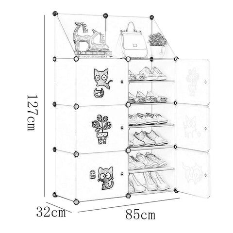 Modular Six Tier Shoe Rack Storage Shelf Two Column Design Holds Twenty Four Pairs Heavy Duty Plastic Build for dorm use.