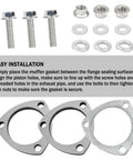 Premium Stainless Steel 3 Inch Exhaust Flange Gasket Repair Kit With Heavy Duty Bolts includes flanges, bolts, and washers for easy installation.