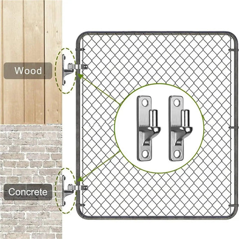 Heavy Duty Stainless Steel Gate Hinges 2 Pack Wall Mount Hardware For Wood And Concrete Outdoor Farm Fencing attached to fence.