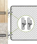 Bully Proof Stainless Steel Gate Hinges 2 Pack Wall Mount Barn Hardware For Outdoor Livestock Fencing And Driveway Walls, shown on wooden and concrete fence.