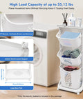 Three Tier Rolling Laundry Cart With Wheels For Bathroom And Bedroom, 360 Degree Spinner Laundry Organizer beside washing machine