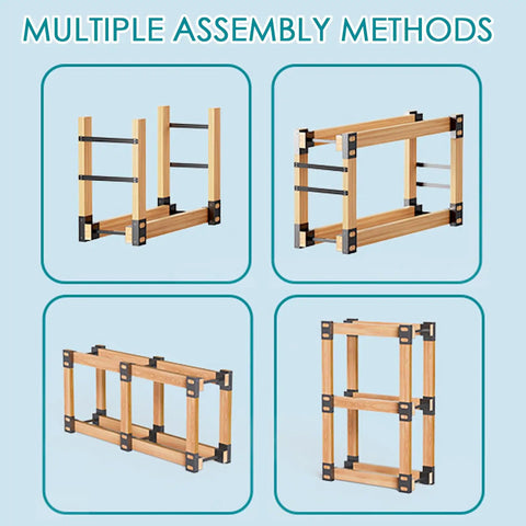 Adjustable Firewood Rack Set Of 4 For Outdoor And Indoor Use Heavy Duty Steel Log Stacking Stand Brackets in four configurations