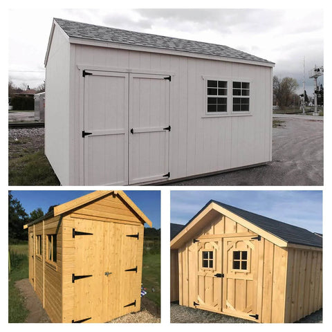 2 Inch T Strap Hinges Six Pack Heavy Duty Black Carbon Steel With Screws installed on wooden shed doors