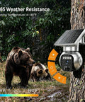 Rugged Wireless Solar Security Camera With 4G Lte Upload And Crisp Five Megapixel Clarity for outdoor use on tree in rain.