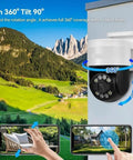 Heavy Duty 8MP 4K PoE PTZ Security Camera Surveillance Kit With Tough As Nails Night Vision showing 360° pan tilt functionality.