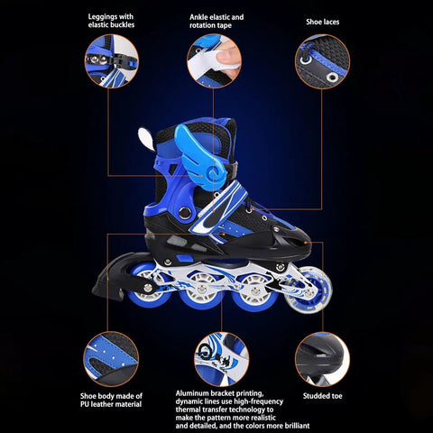 Adjustable Kids Inline Skates With Light Up Wheels Pink Size L 38-41 EU showing design features and protective gear details