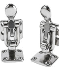 Bad To The Bone Heavy Duty Marine Grade 316 Stainless Steel Anti Rattle Lockable Hatch Latch with 90 Degree Hold Down Clamp, shiny finish.