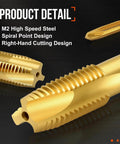 Pro Grade Spiral Point Tap For 1/2-13 UNC Right Hand Cutting, M2 high speed steel, spiral point design, detailed view.
