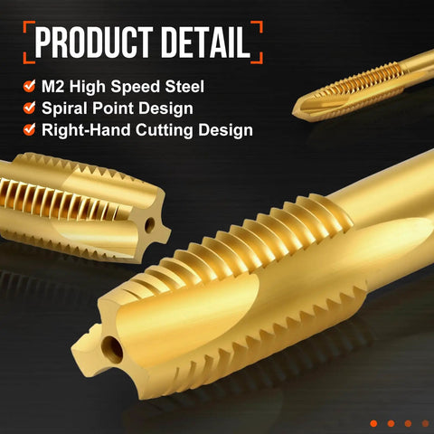 Pro Grade Spiral Point Tap For 1/2-13 UNC Right Hand Cutting, M2 high speed steel, spiral point design, detailed view.