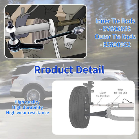 Replacement Suspension Kit for 2011-2017 Ford Explorer and Police Interceptor Struts Shocks Set Front Rear showing inner outer tie rods.