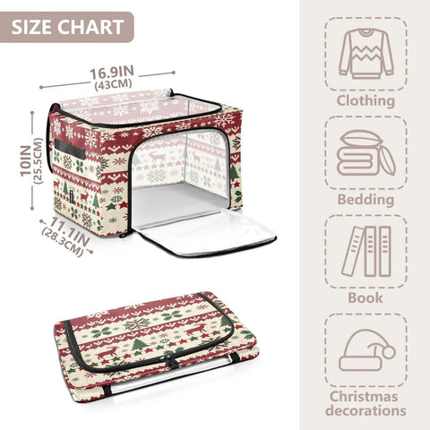 No Sweat Heavy Duty Foldable Storage Bin With Clear Front Window And Dual Zipper Openings For Effortless Seasonal Item Organization Featuring Cheerful Holiday Stripes, 16.9 x 11.4 x 10 inch size.