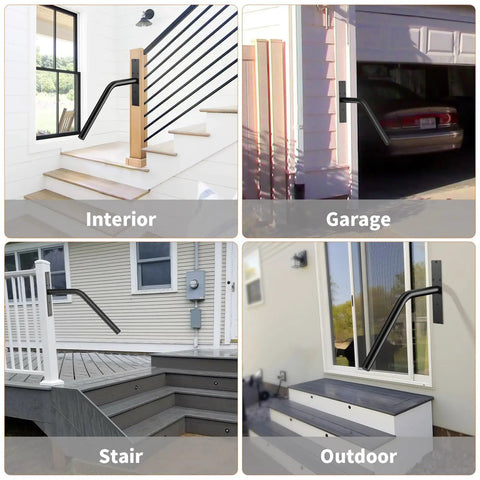 Sturdy Outdoor Stair Handrail Built Tough For One To Two Steps Delivering Slip Resistant Grip at an outdoor entryway.
