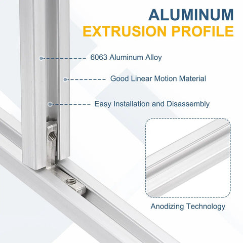 Top Shelf 2 Pack 1020 Aluminum Extrusion Profile 29.53 Inch 10X20MM Silver Anodized 6063 showcasing construction details and fastener.