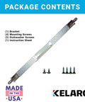 Heavy Duty Dishwasher Mounting Bracket Kit for Granite and Quartz Countertops 5 Pack contents including bracket, screws, and instruction sheet.