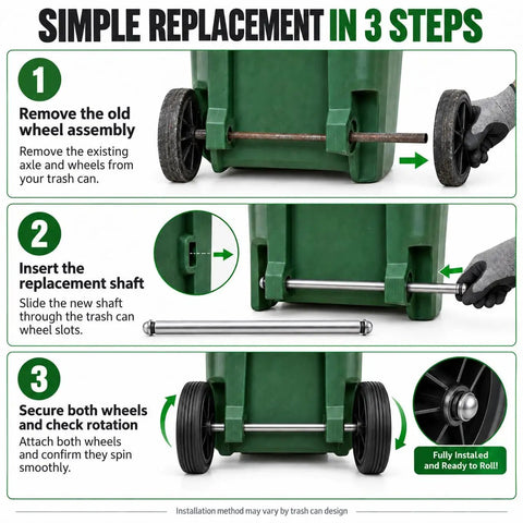 Simple replacement steps for Haul Heavy Bins Like A Boss Without Breaking A Sweat Using This Tough Trash Wheel Replacement Kit.