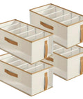 Fabric Drawer Organizers 4 Pack With Ventilation Mesh And Five Grid Layouts To Keep Your Knitwear And Casual Threads From Getting Bunched Up And Staying Smooth In Beige, stacked view.