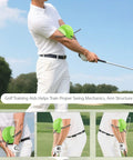 Golfer using Connector Golf Swing Trainer For Posture Correction And Smooth Mechanics on green field