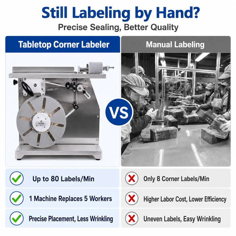 Gshshou 90 Degree Corner Label Applicator Machine For Cosmetic And Electronics Packaging. Tabletop corner labeler vs manual labeling.